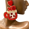 13-5873  RED CUP HEART XOXO SEED BEAD POST EARRINGS