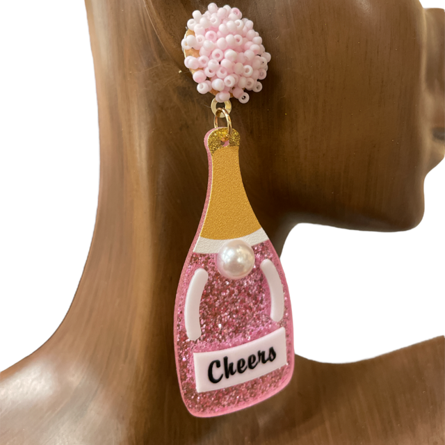 13-5920 PINK CHEERS BOTTLE ACRYLIC EARRINGS