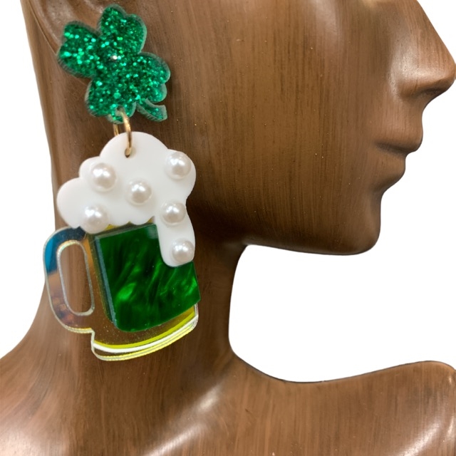 13-5950   ST. PATRICK`S  BEER  ACRYLIC EARRINGS