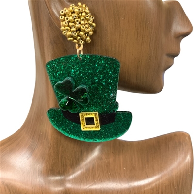 13-5951 ST. PATRICK`S HAT ACRYLIC EARRINGS