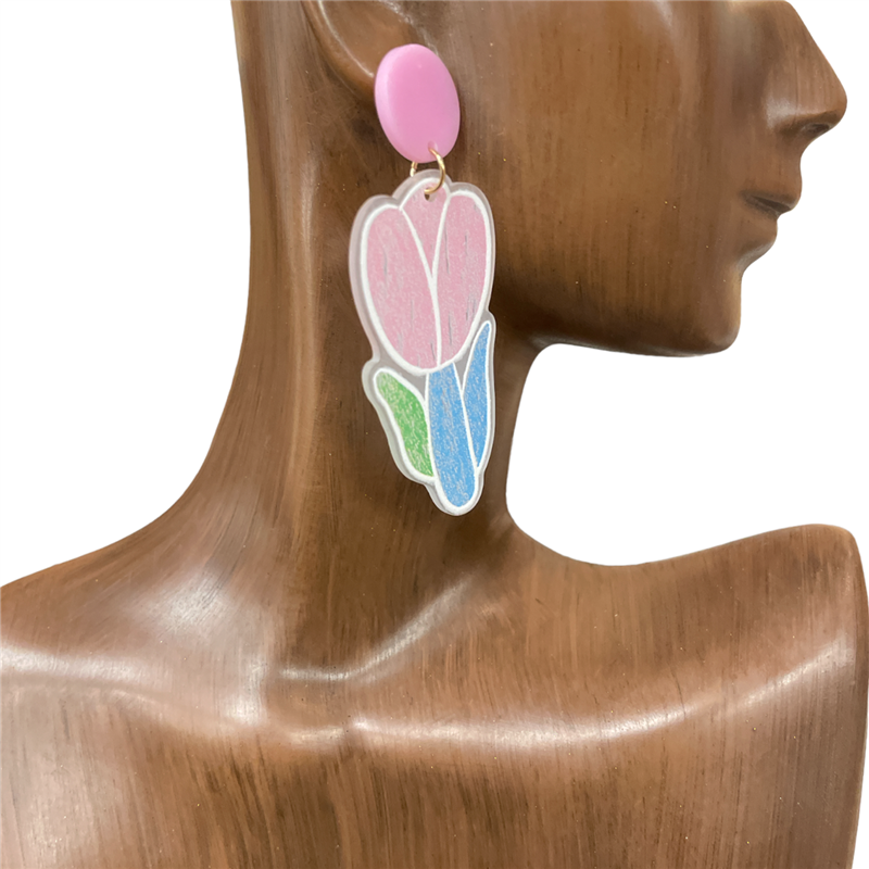 13-5954  PINK TULIP ACRYLIC EARRINGS