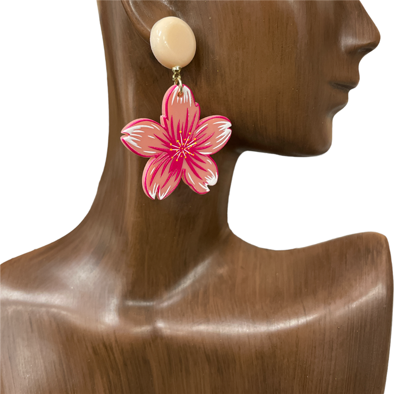 13-5969 PINK LILY FLOWER ACRYLIC EARRINGS