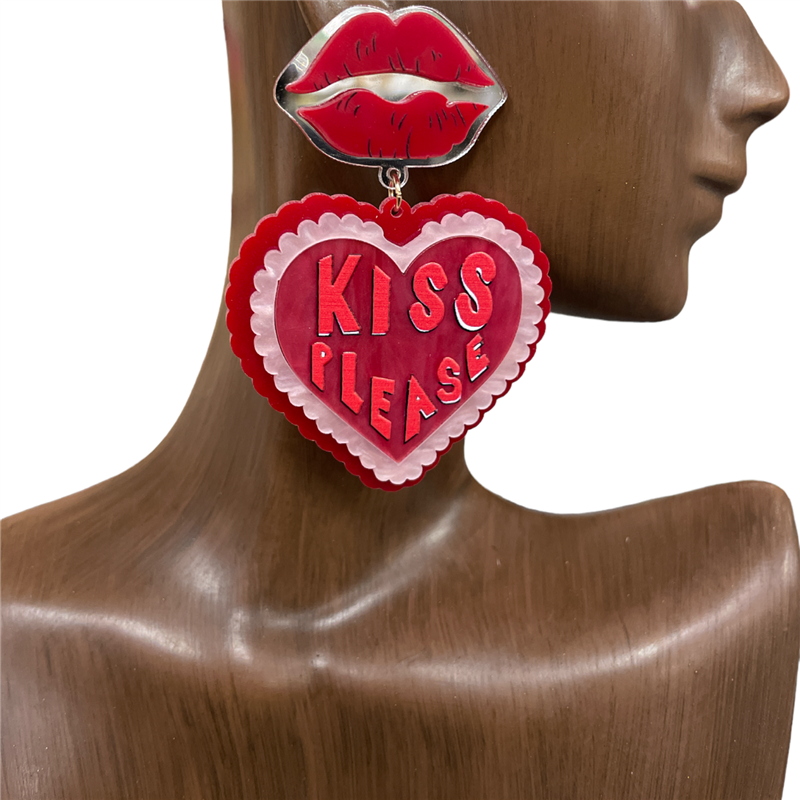 13-5990 KISS PLEASE RED HEAR EARRINGS