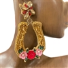 13-6017 HORSE SHOE & RED PINK ROSES SEED BEAD EARRINGS