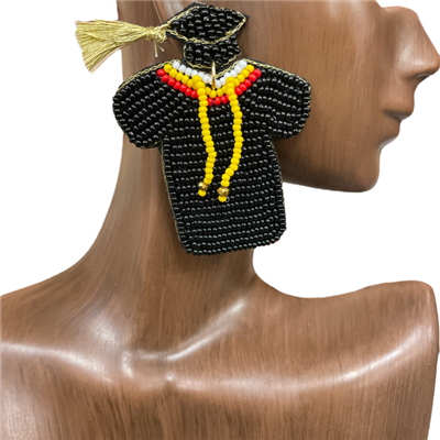 13-6051  BLACK GRADUATION DRESS SEED BEAD EARRINGS