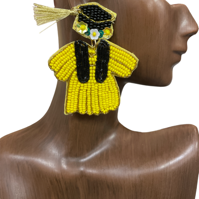 13-6052  YELLOW GRADUATION DRESS SEED BEAD EARRINGS