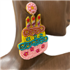 13-6086-1 HAPPY BIRTHDAY CAKE  SEED BEAD EARRINGS