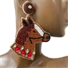 13-6104  BROWN HORSE SEED BEAD EARRINGS