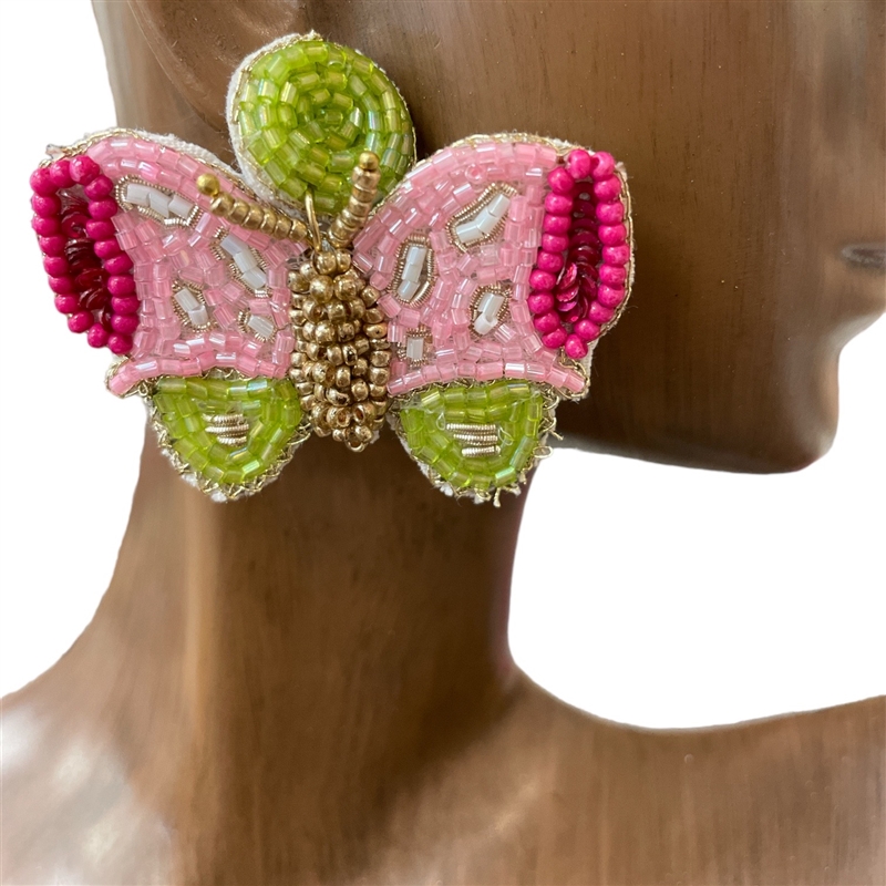 13-6193  MULTI BUTTERFLY SEED BEAD EARRINGS