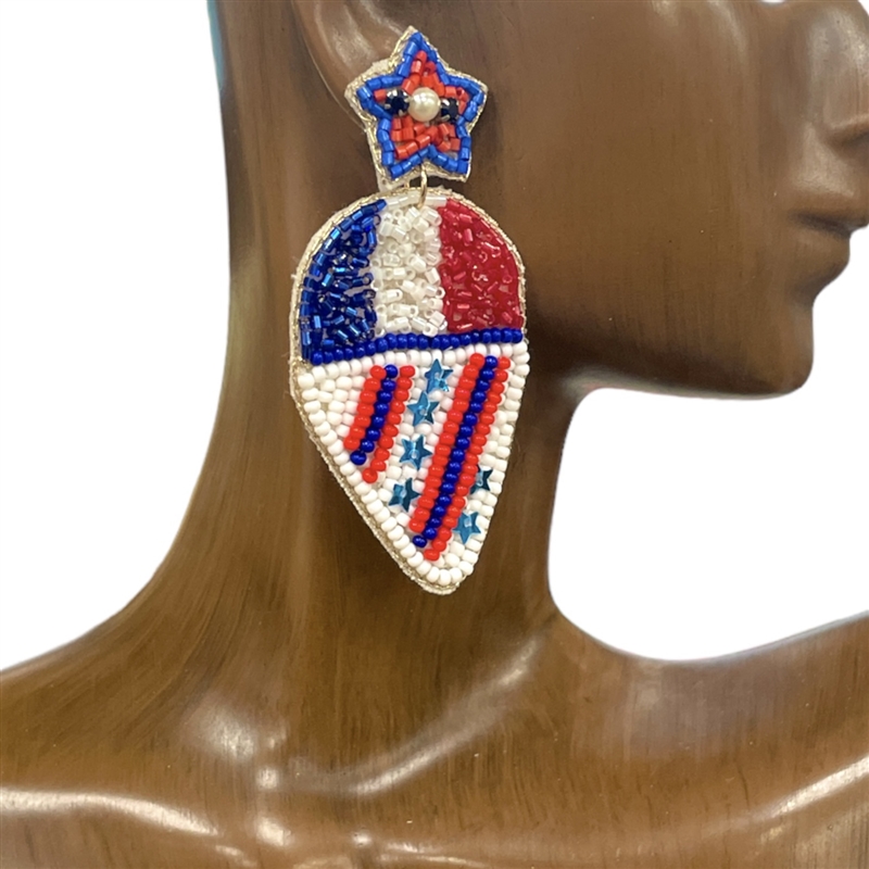 13-6232 RED, WHITE & BLUE SNOW CONE SEED BEAD EARRINGS
