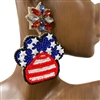 13-6238  AMERICAN FLAG PAW SEED BEAD EARRINGS