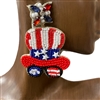 13-6241  AMERICAN FLAG HAT  SEED BEAD EARRINGS