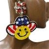 13-6246  AMERICAN FLAG HAPPY FACE  SEED BEAD EARRINGS
