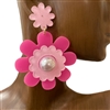 13-6278 PINK FLOWER PEARL IN CENTER  ACRYLIC EARRINGS