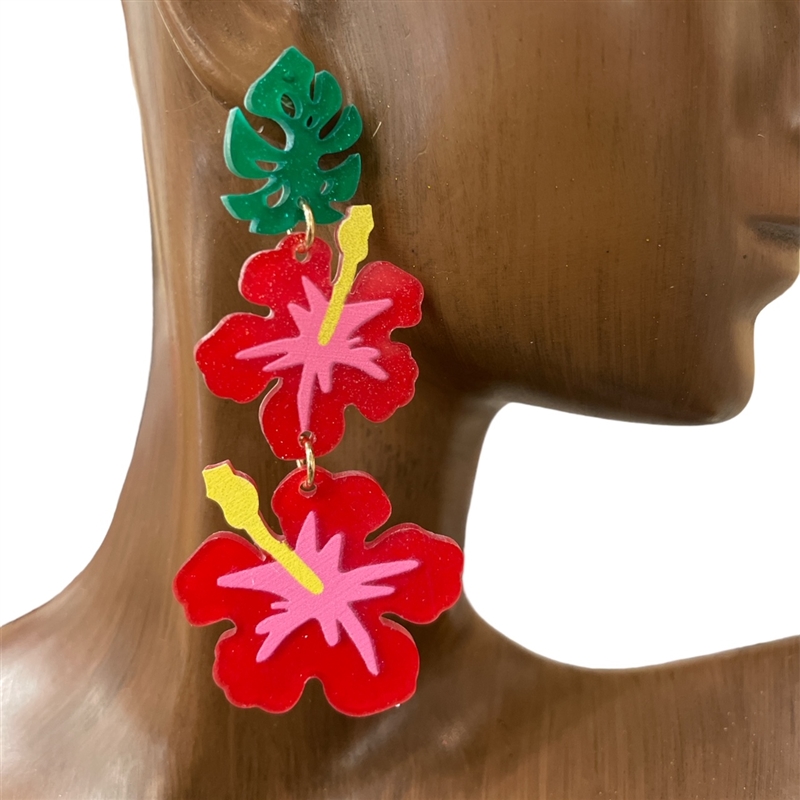 13-6283 RED LILY ACRYLIC EARRINGS