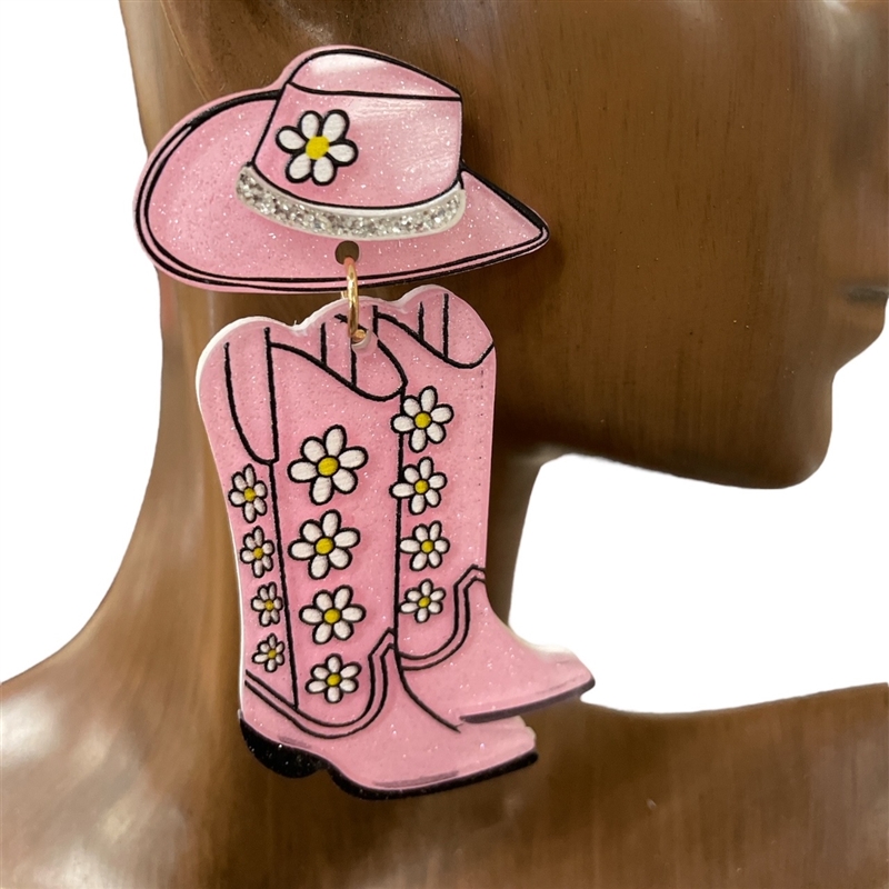 13-6315  FLORAL HAT & BOOTS ACRYLIC EARRINGS