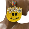 13-6332 YELLOW HAPPY FACE EMOJI SEED BEAD EARRINGS