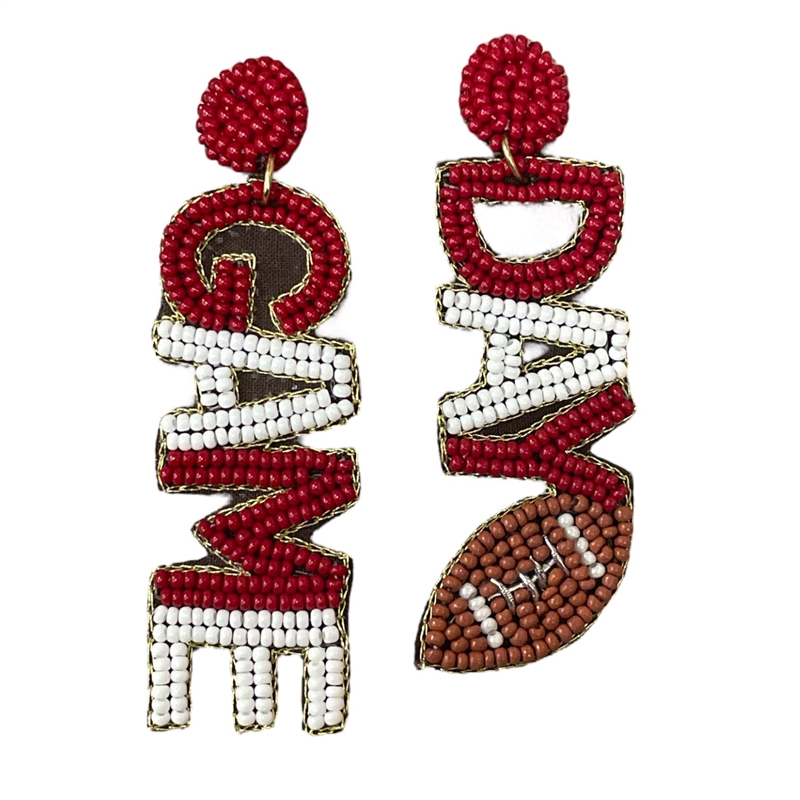 13-6389 WHITE BURGUNDY GAME DAY SEED BEAD EARRINGS