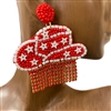 13-6392RW  RED WHITE  HAT WITH STARS & RHINESTONE SEED BEAD EARRINGS