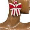 13-6410B  BOW BURGUNDY & WHITE SEED BEAD EARRINGS