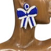 13-6410BL  BOW BLUE & WHITE SEED BEAD EARRINGS