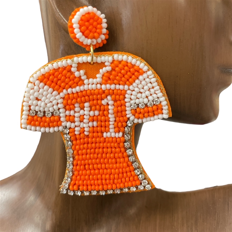 13-6411O  #1 SHIRT ORANGE  WHITE SEED BEAD EARRINGS
