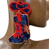 13-6421NR NAVY RED  BOOTS SEED BEAD EARRINGS