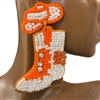 13-6421O  ORANGE  WHITE BOOTS SEED BEAD EARRINGS