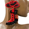 13-6421RB RED WHITE BOOTS SEED BEAD EARRINGS