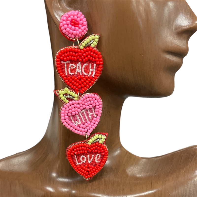 13-6545  'TEACH WITH LOVE'  SEED BEAD  EARRINGS