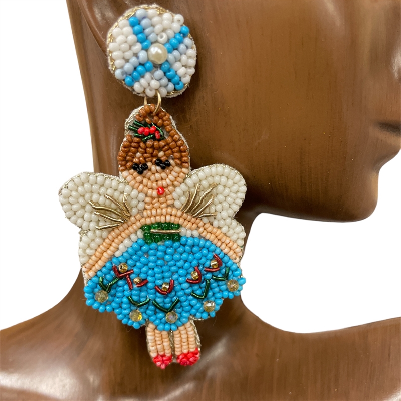 13-6594B  BLUE  FAIRY SEED BEAD EARRINGS