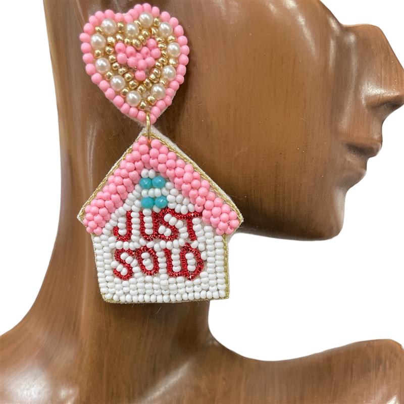 13-6644  JUST SOLD PINK HOUSE SEED BEAD EARRINGS
