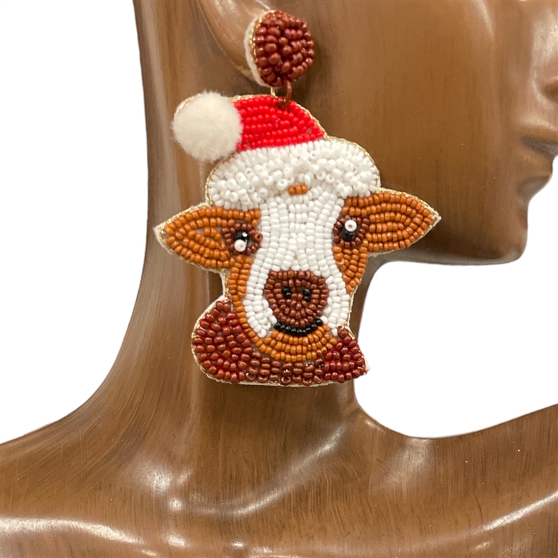 13-6688 COW HEAD SEED BEAD EARRINGS