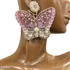 13-6759 LAVENDER & SILVER RHINESTONE BUTTERFLY SEED BEAD EARRINGS