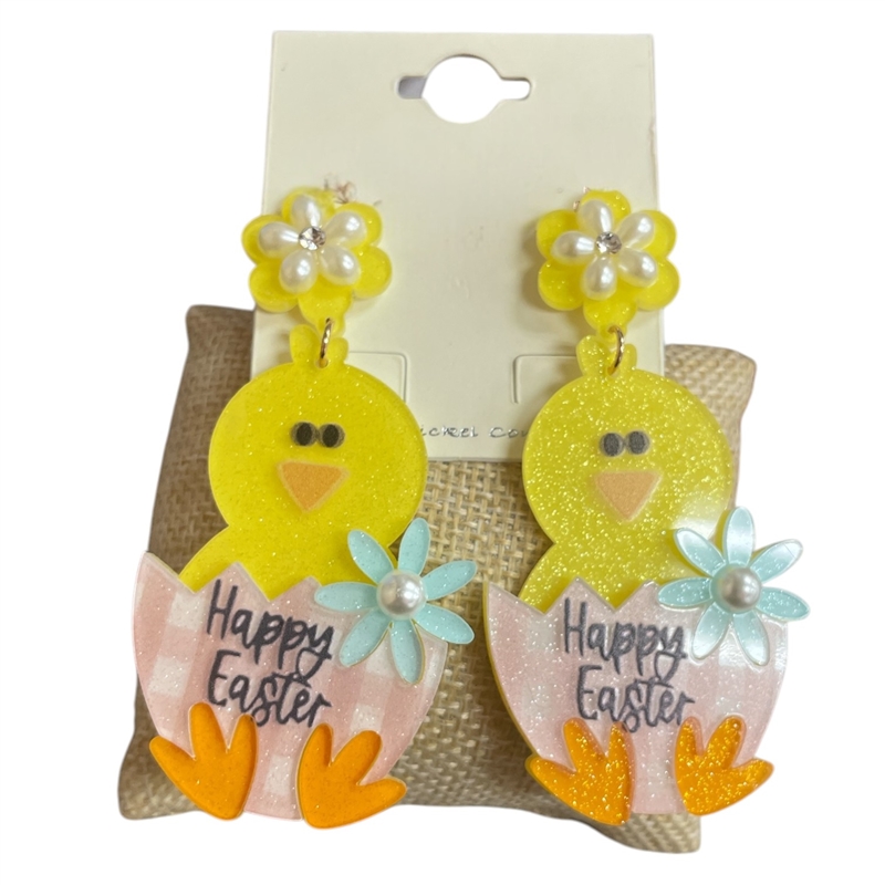 13-6870 ACRYLIC YELLOW CHICKEN EARRINGS