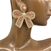 13-6873 PINK RHINESTONE BOW SEED BEAD EARRINGS