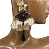 13-6883 BLACK & GOLD GRADUATION CAP SEED BEAD EARRINGS