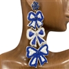 13-6888 BLUE WHITE BOW SEED BEAD EARRINGS