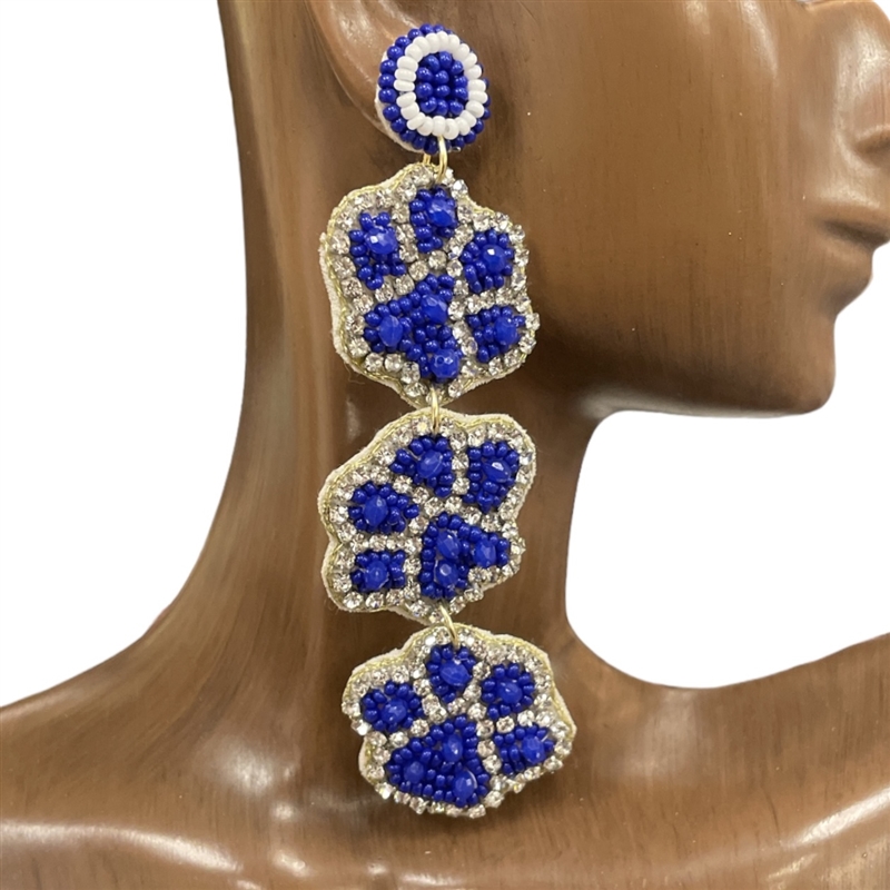 13-6893 BLUE & WHITE PAWS SEED BEAD EARRINGS
