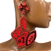 13-6925R  RED & BLACK FOOTBALL SEED BEAD EARRINGS