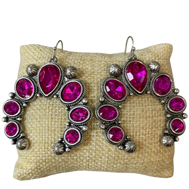 13-6980F SILVER FUCHSIA CRYSTAL CRESCENT DANGLE EARRINGS
