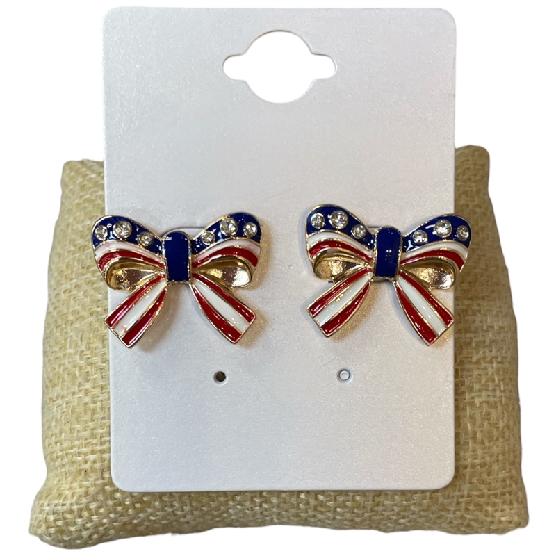 13-7242 GOLD AMERICAN FLAG BOW STUD EARRINGS