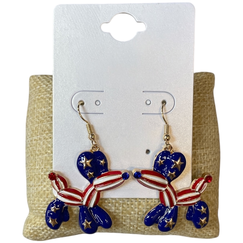 13-7243 STARS & STRIPES BALLOON DOG DANGLE EARRINGS