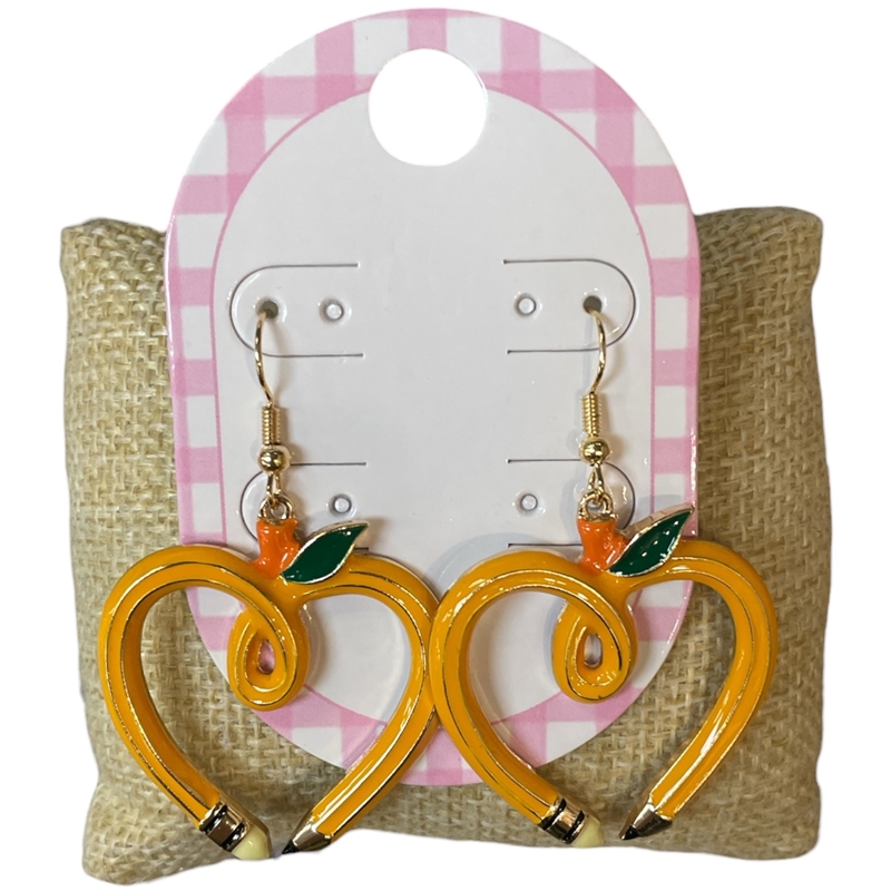 13-7264 YELLOW APPLE SHAPED PENCIL DANGLE EARRINGS