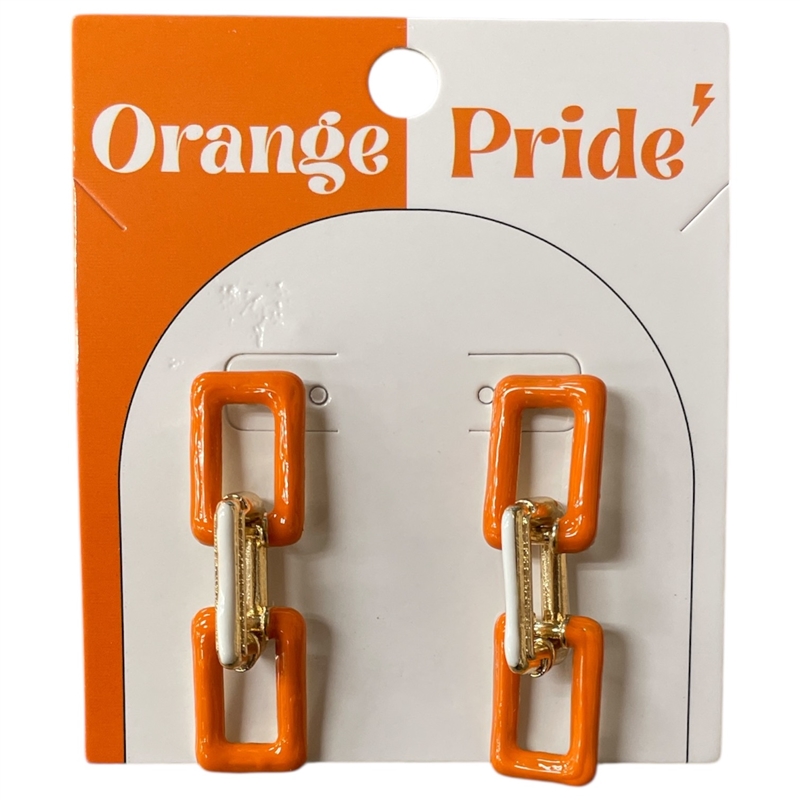 13-7270OR ORANGE WHITE  LINKS POST EARRINGS