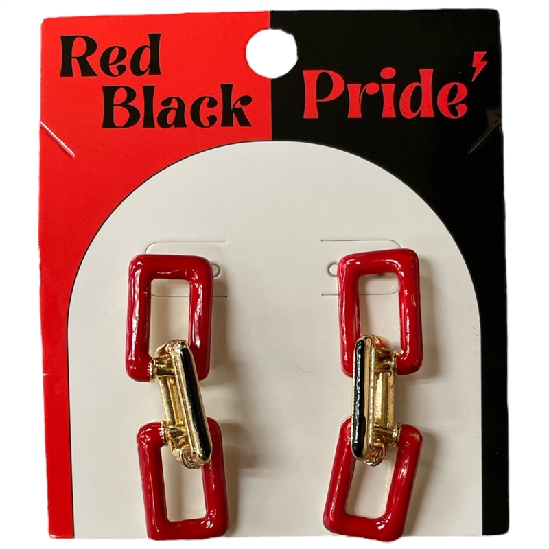 13-7270RB GOLD RED BLACK LINKS POST EARRINGS