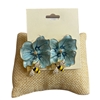 13-7541B  BLUE  FLOWER & BEE LARGE STUD EARRINGS