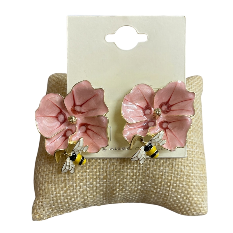 13-7541P  BLUE  FLOWER & BEE LARGE STUD EARRINGS