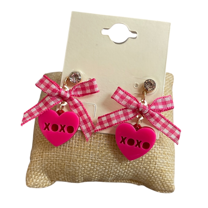 13-7603P  HOT PINK  BE MINE   HEART EARRINGS
