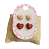 13-7652  PINK RED  HEART 2PCS SET  EARRINGS